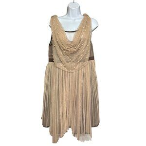 Ryu Tulle Champagne Faux Pearl Draped Neck Dress Size L Fairy Garden Girl
